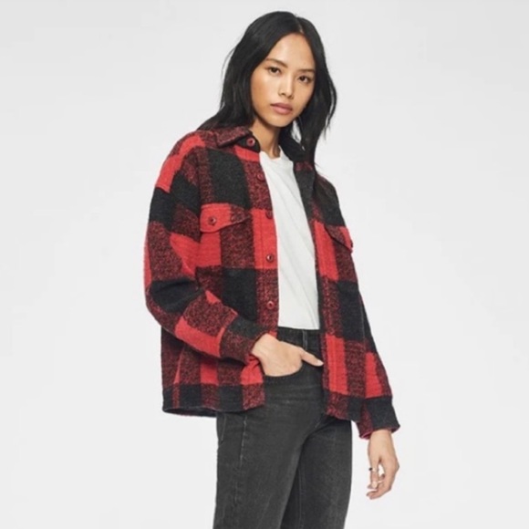 Anine Bing‎ Bobbi Flannel Shirt Jacket Red Wool Plaid Buffalo Check - Picture 1 of 9